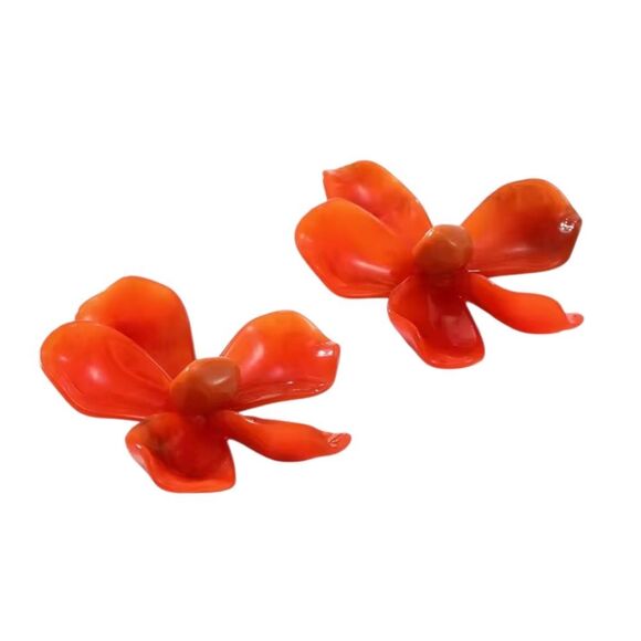New Zara Vibrant Orange Flower Earrings - Picture 3 of 8